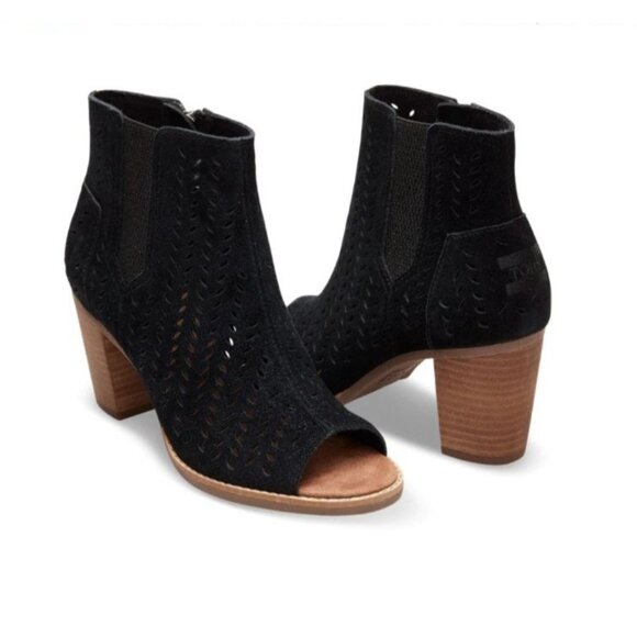 Toms Majorca Black Peep Toe Bootie Size 11 - Picture 8 of 8